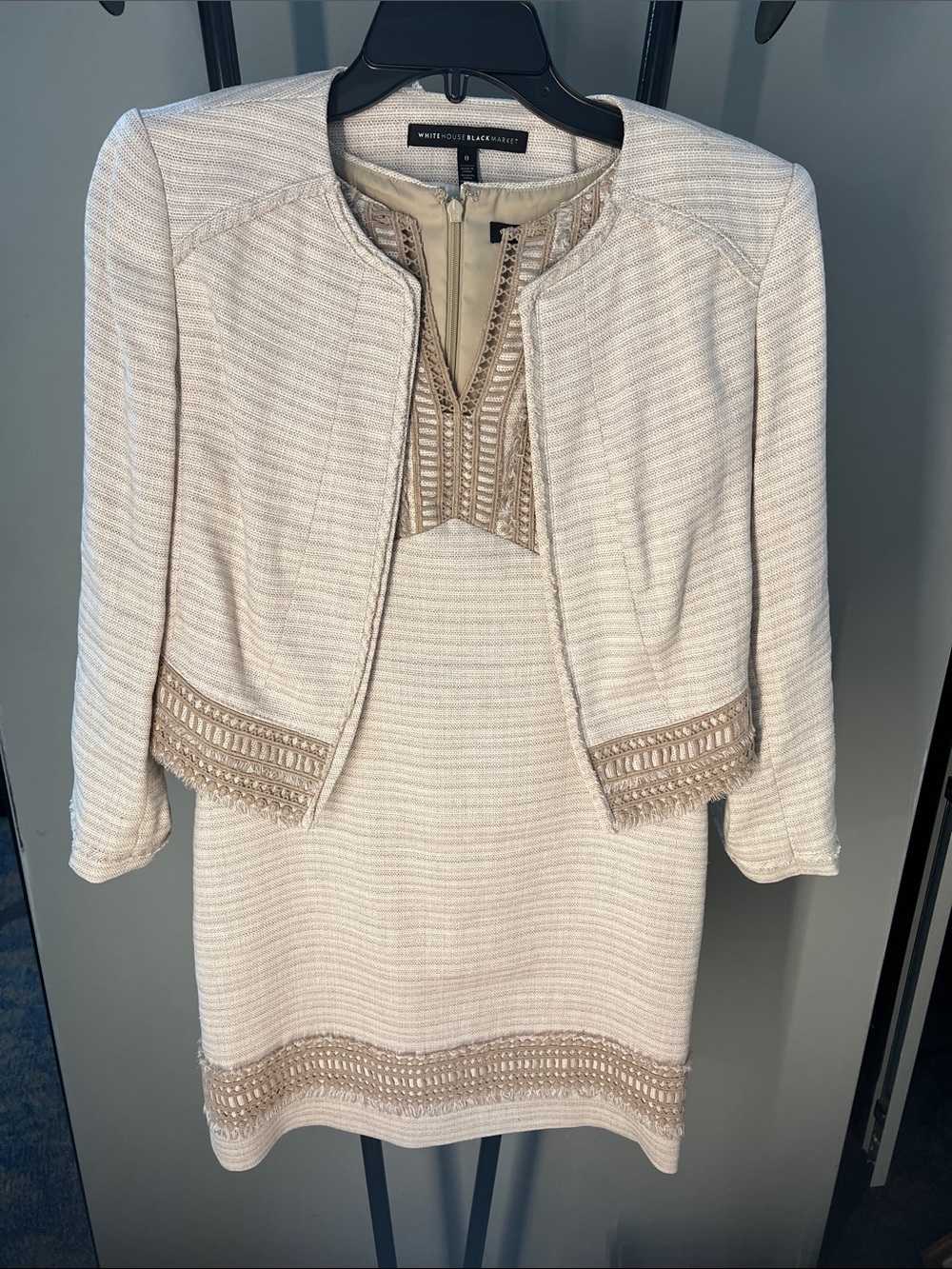 White House Black Market Cream Crochet-Trim Midi Dress with Matching Jacket